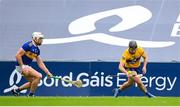 4 July 2021; Ian Galvin of Clare in action against Padraic Maher of Tipperary during the Munster GAA Hurling Senior Championship Semi-Final match between Tipperary and Clare at LIT Gaelic Grounds in Limerick. Photo by Stephen McCarthy/Sportsfile