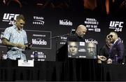 8 July 2021; Conor McGregor, right, UFC President Dana White and Dustin Poirier, left, during a press conference ahead of UFC 264 at the T-Mobile Arena in Las Vegas, Nevada, USA. Photo by Thomas King/Sportsfile