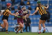 20 June 2021; Aoife Donohue of Galway in action against Aoife Doyle, left, and Collette Dormer of Kilkenny during the Littlewoods Ireland Camogie League Division 1 Final match between Galway and Kilkenny at Croke Park in Dublin. Photo by Piaras Ó Mídheach/Sportsfile