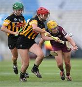 20 June 2021; Ann Marie Starr of Galway in action against Grace Walsh of Kilkenny and Laura Murphy, left, of Kilkenny during the Littlewoods Ireland Camogie League Division 1 Final match between Galway and Kilkenny at Croke Park in Dublin. Photo by Piaras Ó Mídheach/Sportsfile