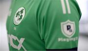 9 July 2021; A detailed view of the jersey worn by Josh Little during a Cricket Ireland portrait session session at Malahide Cricket Club in Dublin. Photo by Stephen McCarthy/Sportsfile