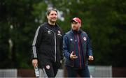 9 July 2021; Derry City manager Ruaidhrí Higgins, left, and St Patrick's Athletic head coach Stephen O'Donnell before the SSE Airtricity League Premier Division match between St Patrick's Athletic and Derry City at Richmond Park in Dublin. Photo by Stephen McCarthy/Sportsfile