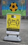 9 July 2021; A social distancing sign in the ground before the SSE Airtricity League First Division match between Galway United and Cobh Ramblers at Eamonn Deacy Park in Galway. Photo by Piaras Ó Mídheach/Sportsfile