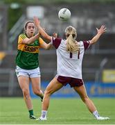 9 July 2021; Danielle O'Leary of Kerry in action against Megan Glynn of Galway during the TG4 Ladies Football All-Ireland Championship Group 4 Round 1 match between Galway and Kerry at Cusack Park in Ennis, Clare. Photo by Brendan Moran/Sportsfile