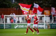 9 July 2021; Robbie Benson, left, and Jay McClelland of St Patrick's Athletic before the SSE Airtricity League Premier Division match between St Patrick's Athletic and Derry City at Richmond Park in Dublin. Photo by Stephen McCarthy/Sportsfile