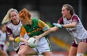 9 July 2021; Louise Ní Mhuircheartaigh of Kerry in action against Hannah Noone, left, and Ailbhe Davoren of Galway during the TG4 Ladies Football All-Ireland Championship Group 4 Round 1 match between Galway and Kerry at Cusack Park in Ennis, Clare. Photo by Brendan Moran/Sportsfile