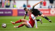 9 July 2021; Chris Forrester of St Patrick's Athletic in action against Daniel Lafferty of Derry City during the SSE Airtricity League Premier Division match between St Patrick's Athletic and Derry City at Richmond Park in Dublin. Photo by Stephen McCarthy/Sportsfile