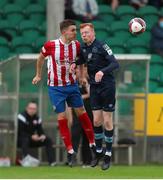 9 July 2021; Shane Farrell of Shelbourne in action against Matt Keane of Treaty United during the SSE Airtricity League First Division match between Treaty United and Shelbourne at Markets Field in Limerick. Photo by Michael P Ryan/Sportsfile
