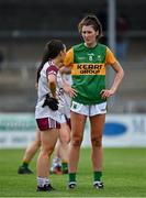 9 July 2021; Charlotte Cooney of Galway, left, and Lorraine Scanlon of Kerry after the TG4 Ladies Football All-Ireland Championship Group 4 Round 1 match between Galway and Kerry at Cusack Park in Ennis, Clare. Photo by Brendan Moran/Sportsfile