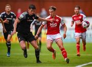 9 July 2021; Matty Smith of St Patrick's Athletic in action against Eoin Toal of Derry City during the SSE Airtricity League Premier Division match between St Patrick's Athletic and Derry City at Richmond Park in Dublin. Photo by Stephen McCarthy/Sportsfile