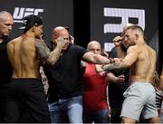 9 July 2021; Conor McGregor, right, and Dustin Poirier during UFC 264 weigh-ins at the T-Mobile Arena in Las Vegas, Nevada, USA. Photo by Thomas King/Sportsfile