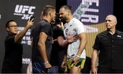 9 July 2021; Opponents Niko Price and Michel Pereira, right, face off during UFC 264 weigh-ins at the T-Mobile Arena in Las Vegas, Nevada, USA. Photo by Thomas King/Sportsfile