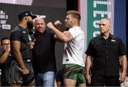 9 July 2021; Opponents Trevin Giles and Dricus Du Plessis, right, face off during UFC 264 weigh-ins at the T-Mobile Arena in Las Vegas, Nevada, USA. Photo by Thomas King/Sportsfile