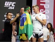 9 July 2021; Opponents Gilbert Burns and Stephen Thompson, right, face off during UFC 264 weigh-ins at the T-Mobile Arena in Las Vegas, Nevada, USA. Photo by Thomas King/Sportsfile