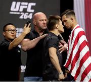 9 July 2021; Opponents Zhalgas Zhumagulov, left, and Jerome Rivera face off during UFC 264 weigh-ins at the T-Mobile Arena in Las Vegas, Nevada, USA. Photo by Thomas King/Sportsfile