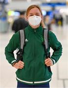 10 July 2021; Team Ireland swimmer Mona McSharry at Dublin Airport on their departure for the Tokyo 2020 Olympic Games. Photo by Ramsey Cardy/Sportsfile