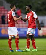 9 July 2021; James Abankwah, right, and Sam Bone of St Patrick's Athletic following the SSE Airtricity League Premier Division match between St Patrick's Athletic and Derry City at Richmond Park in Dublin. Photo by Stephen McCarthy/Sportsfile