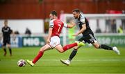 9 July 2021; Robbie Benson of St Patrick's Athletic in action against Darren Cole of Derry City during the SSE Airtricity League Premier Division match between St Patrick's Athletic and Derry City at Richmond Park in Dublin. Photo by Stephen McCarthy/Sportsfile