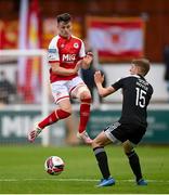 9 July 2021; Jay McClelland of St Patrick's Athletic in action against Ronan Boyce of Derry City during the SSE Airtricity League Premier Division match between St Patrick's Athletic and Derry City at Richmond Park in Dublin. Photo by Stephen McCarthy/Sportsfile