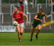 10 July 2021; Hannah Looney of Cork in action against Niamh O'Sullivan of Meath during the TG4 All-Ireland Senior Ladies Football Championship Group 2 Round 1 match between Cork and Meath at St Brendan's Park in Birr, Offaly. Photo by Ray McManus/Sportsfile