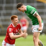 10 July 2021; Iain Corbett of Limerick celebrates the awarding of a free against Brian Hartnett of Cork during the Munster GAA Football Senior Championship Semi-Final match between Limerick and Cork at the LIT Gaelic Grounds in Limerick. Photo by Harry Murphy/Sportsfile
