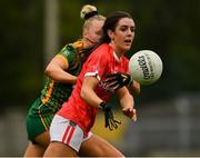 10 July 2021; Erika O'Shea of Cork is tackled by Vikki Wall of Meath during the TG4 All-Ireland Senior Ladies Football Championship Group 2 Round 1 match between Cork and Meath at St Brendan's Park in Birr, Offaly. Photo by Ray McManus/Sportsfile
