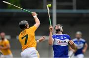 10 July 2021; Paddy Purcell of Laois in action against Aodhan O’Brien of Antrim during the GAA Hurling All-Ireland Senior Championship preliminary round match between Antrim and Laois at Parnell Park in Dublin. Photo by Seb Daly/Sportsfile