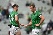 10 July 2021; Brian Donovan, left, and Darragh Treacy of Limerick after the Munster GAA Football Senior Championship Semi-Final match between Limerick and Cork at the LIT Gaelic Grounds in Limerick. Photo by Harry Murphy/Sportsfile