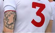 10 July 2021; A detailed view of a tatoo on the arm of Ronan McNamee of Tyrone during the Ulster GAA Football Senior Championship quarter-final match between Tyrone and Cavan at Healy Park in Omagh, Tyrone. Photo by Stephen McCarthy/Sportsfile