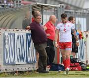 10 July 2021; Ronan McNamee of Tyrone leaves the pitch after being sent off during the Ulster GAA Football Senior Championship quarter-final match between Tyrone and Cavan at Healy Park in Omagh, Tyrone. Photo by Stephen McCarthy/Sportsfile