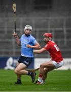 10 July 2021; Mark Sweeney of Dublin in action against Alan Connolly of Cork during the 2020 Bord Gáis Energy GAA Hurling All-Ireland U20 Championship Final match between Dublin and Cork at UPMC Nowlan Park in Kilkenny. Photo by David Fitzgerald/Sportsfile