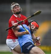 10 July 2021; Iain Ó Heither of Dublin in action against Shane Barrett of Cork during the 2020 Bord Gáis Energy GAA Hurling All-Ireland U20 Championship Final match between Dublin and Cork at UPMC Nowlan Park in Kilkenny. Photo by David Fitzgerald/Sportsfile
