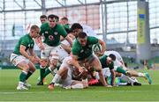 10 July 2021; Rónan Kelleher of Ireland dives over to score his side's fifth try during the International Rugby Friendly match between Ireland and USA at the Aviva Stadium in Dublin. Photo by Ramsey Cardy/Sportsfile