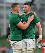 10 July 2021; Gavin Coombes, left, and Fineen Wycherley of Ireland celbrate after the International Rugby Friendly match between Ireland and USA at the Aviva Stadium in Dublin. Photo by Brendan Moran/Sportsfile