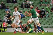 10 July 2021; Caelan Doris of Ireland is dispossessed by Mike Te’o of USA short of the try line during the International Rugby Friendly match between Ireland and USA at the Aviva Stadium in Dublin. Photo by Brendan Moran/Sportsfile