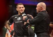 10 July 2021; Dustin Poirier is interviewed by Joe Rogan following his lightweight fight victory over Conor McGregor during the UFC 264 event at T-Mobile Arena in Las Vegas, Nevada, USA. Photo by Thomas King/Sportsfile