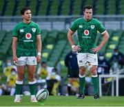 10 July 2021; Ireland captain James Ryan watches as team-mate Joey Carbery prepares to kick a penalty during the International Rugby Friendly match between Ireland and USA at the Aviva Stadium in Dublin. Photo by Brendan Moran/Sportsfile