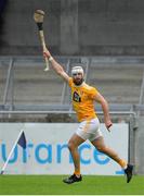 10 July 2021; Neil McManus of Antrim celebrates scoring a point during the GAA Hurling All-Ireland Senior Championship preliminary round match between Antrim and Laois at Parnell Park in Dublin. Photo by Seb Daly/Sportsfile