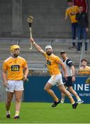 10 July 2021; Neil McManus of Antrim celebrates scoring a point during the GAA Hurling All-Ireland Senior Championship preliminary round match between Antrim and Laois at Parnell Park in Dublin. Photo by Seb Daly/Sportsfile
