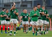 10 July 2021; Hugo Keenan, left, and Andrew Conway of Ireland applaud supporters after the International Rugby Friendly match between Ireland and USA at the Aviva Stadium in Dublin. Photo by Brendan Moran/Sportsfile