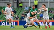 10 July 2021; Stuart McCloskey of Ireland is tackled by Calvin Whiting, left, and Michael Baska of USA during the International Rugby Friendly match between Ireland and USA at the Aviva Stadium in Dublin. Photo by Brendan Moran/Sportsfile