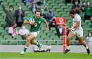 10 July 2021; Hugo Keenan of Ireland runs in to score his side's eighth try during the International Rugby Friendly match between Ireland and USA at the Aviva Stadium in Dublin. Photo by Brendan Moran/Sportsfile