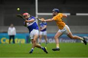 10 July 2021; Jack Kelly of Laois in action against in action against Keelan Molloy of Antrim during the GAA Hurling All-Ireland Senior Championship preliminary round match between Antrim and Laois at Parnell Park in Dublin. Photo by Seb Daly/Sportsfile