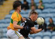 11 July 2021; Ryan O'Donoghue of Mayo in action against David Bruen of Leitrim during the Connacht GAA Senior Football Championship Semi-Final match between Leitrim and Mayo at Elverys MacHale Park in Castlebar, Mayo. Photo by Harry Murphy/Sportsfile