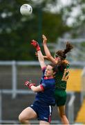 10 July 2021; Cork goalkeeper and captain Martina O'Brien is tackled by Niamh O'Sullivan of Meath during the TG4 All-Ireland Senior Ladies Football Championship Group 2 Round 1 match between Cork and Meath at St Brendan's Park in Birr, Offaly. Photo by Ray McManus/Sportsfile