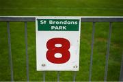 10 July 2021; A sign, in the colours of the local Birr GAA Club, marks a pitch entrance gate before the TG4 All-Ireland Senior Ladies Football Championship Group 2 Round 1 match between Cork and Meath at St Brendan's Park in Birr, Offaly. Photo by Ray McManus/Sportsfile