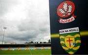 11 July 2021; The crests of Derry and Donegal are seen at Páirc MacCumhaill before the Ulster GAA Football Senior Championship Quarter-Final match between Derry and Donegal at Páirc MacCumhaill in Ballybofey, Donegal. Photo by Stephen McCarthy/Sportsfile