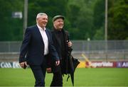 11 July 2021; Former Donegal manager and player Martin McHugh, left, and BBC Sport Northern Ireland's Mark Sidebottom before the Ulster GAA Football Senior Championship Quarter-Final match between Derry and Donegal at Páirc MacCumhaill in Ballybofey, Donegal. Photo by Stephen McCarthy/Sportsfile