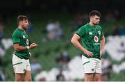 10 July 2021; Hugo Keenan, left, and Harry Byrne of Ireland during the International Rugby Friendly match between Ireland and USA at the Aviva Stadium in Dublin. Photo by Ramsey Cardy/Sportsfile