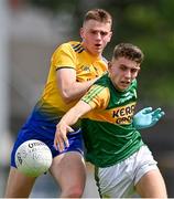 11 July 2021; Thomas O'Donnell of Kerry in action against Jamesie Greene of Roscommon during the 2020 Electric Ireland GAA Football All-Ireland Minor Championship Semi-Final match between Roscommon and Kerry at LIT Gaelic Grounds in Limerick. Photo by Piaras Ó Mídheach/Sportsfile